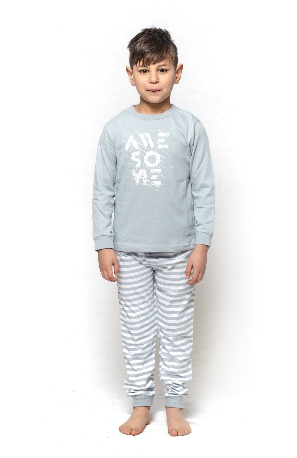 Boys Sizes 3-7 Dusty Blue Awesome Long Set PJS Pyjamas