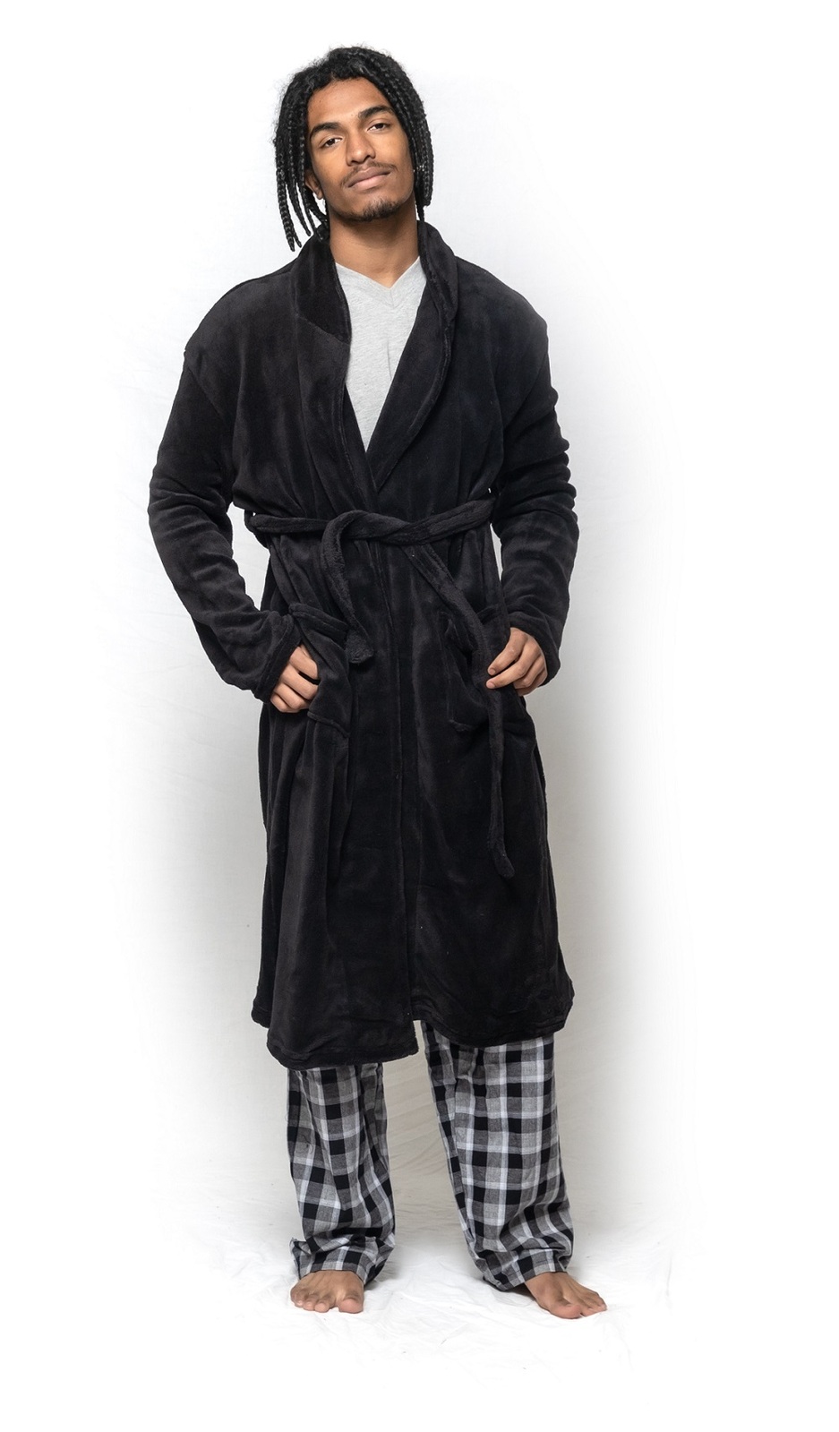 Mens Black Winter Coral Fleece Dressing Gown Bath Robe