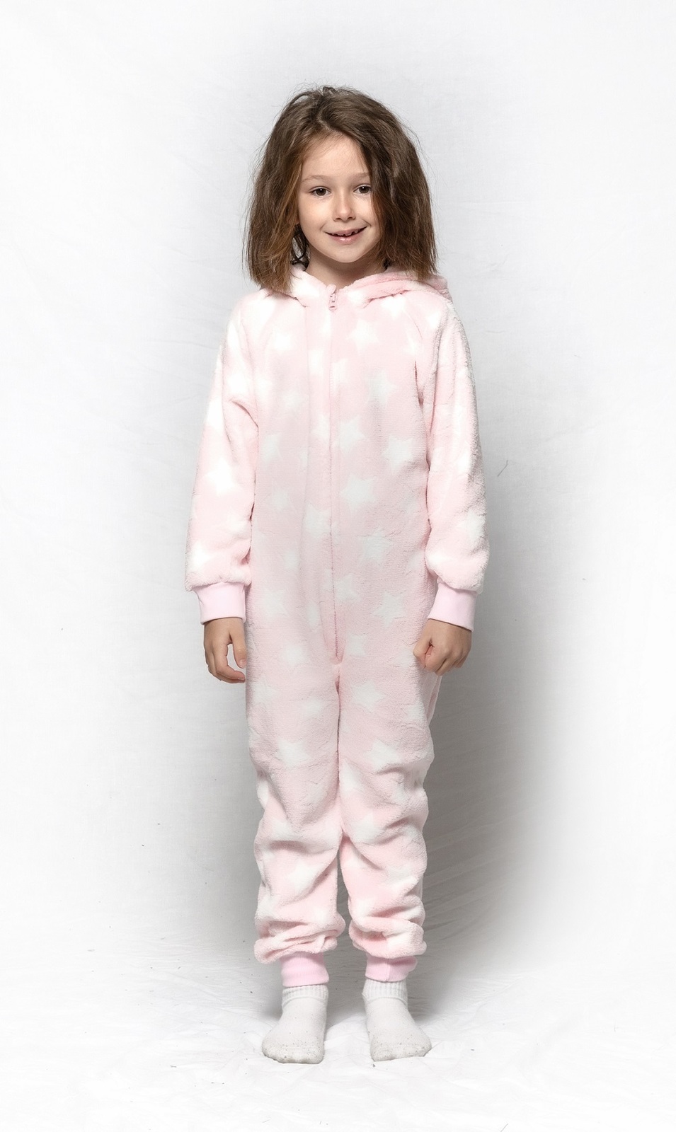 Link Syge person Fritagelse Girls Size 3-8 Pink Star Bear Winter Fleece Hooded One Piece Jumpsuit