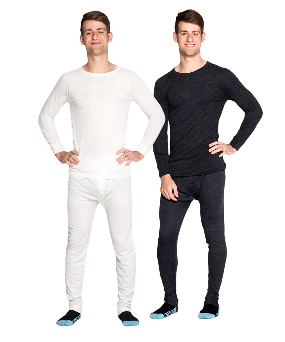 Mens 2 pc Long Set Merino Wool Blend Thermal Underwear Black or Beige