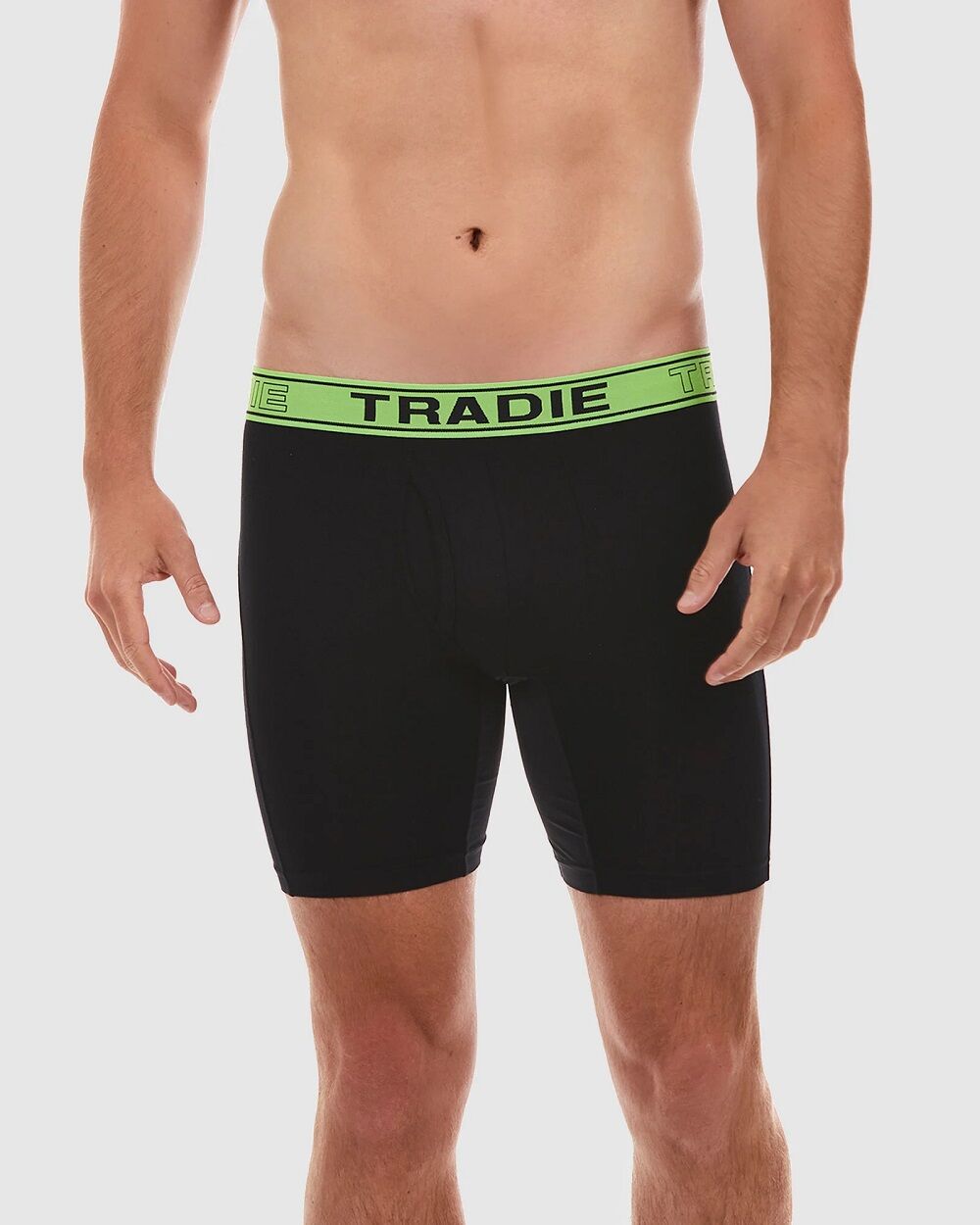 Mens 2 Pack Tradie Bamboo Boxer Shorts Long Leg Trunk Black Green (4SK)