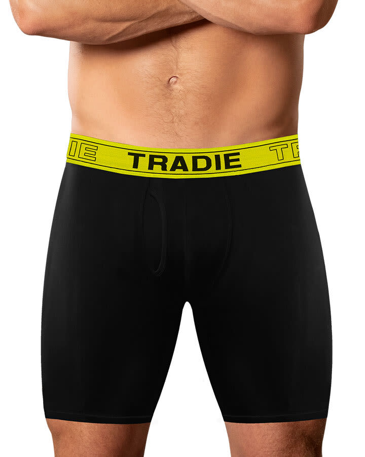 Mens 2 Pack Tradie No Chafe Boxer Shorts Long Leg Trunk Black