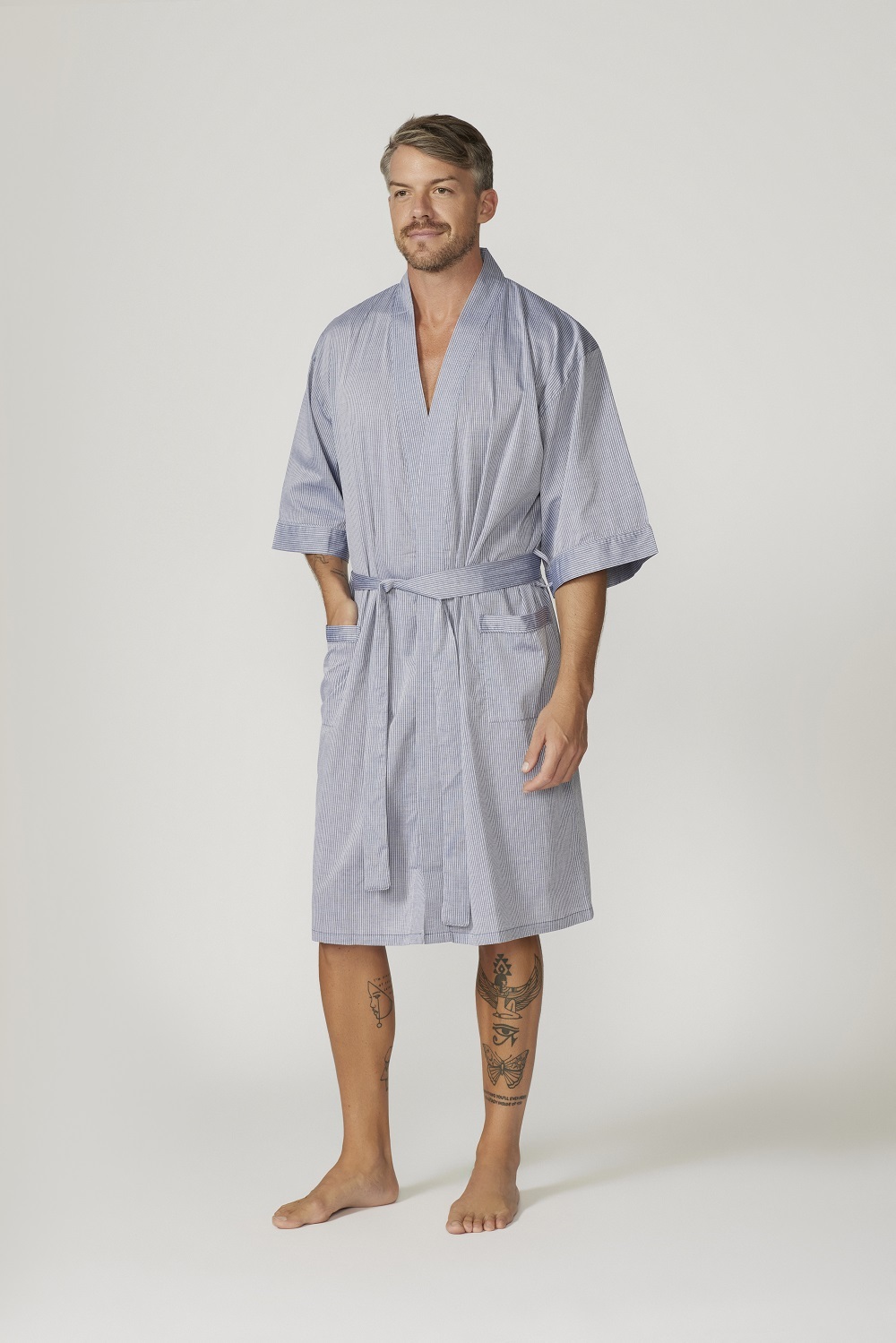John Christian Men's Lightweight Brushed Cotton Dressing Gown, Navy Stripe  (M) : Amazon.co.uk: Fashion