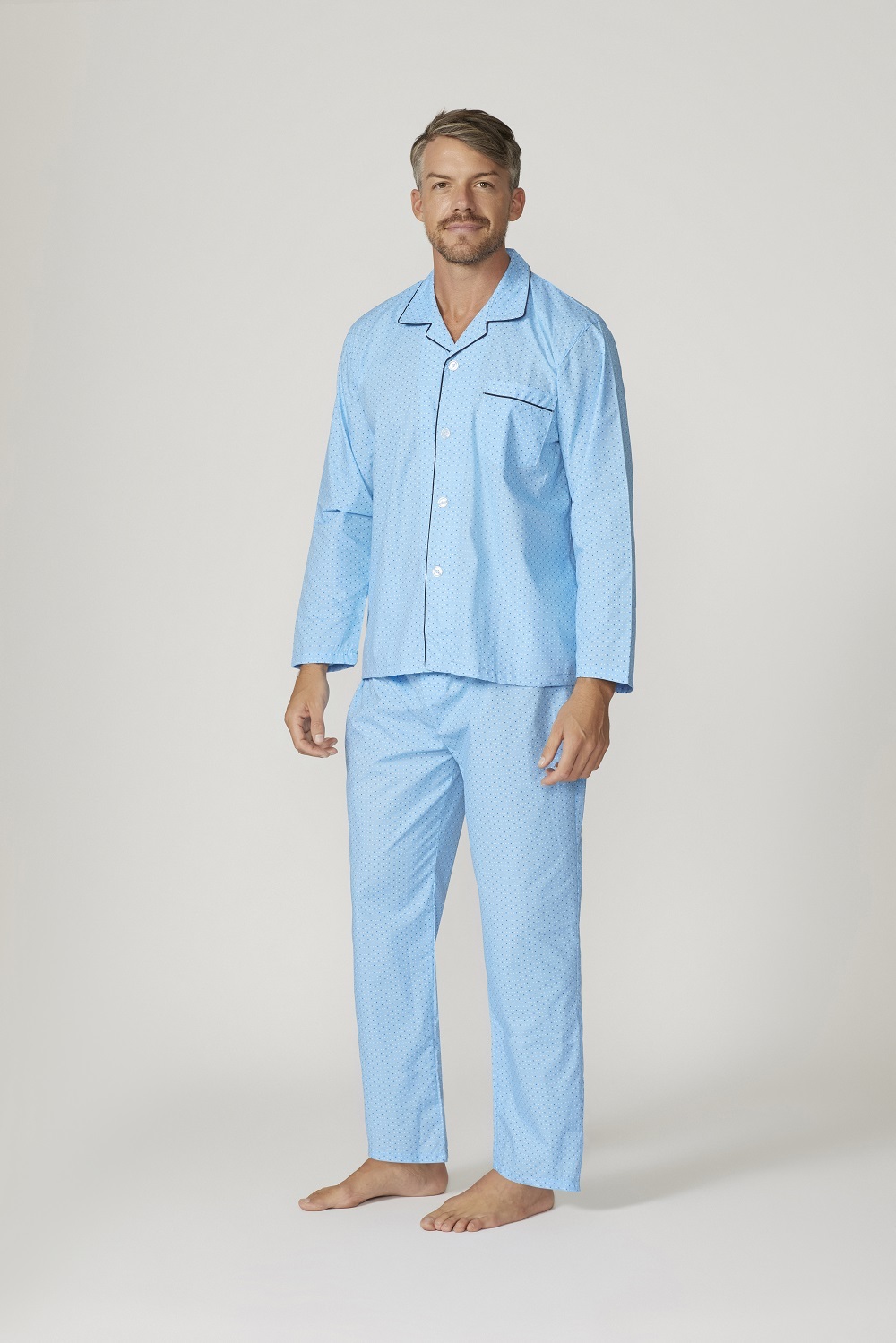 Mens Contare Size S-7XL Light Blue Squares Long PJS Pyjamas Set