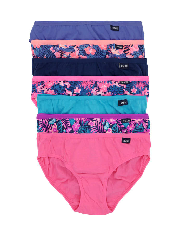 Girls Tradie 7 Pack Cotton Underwear Bikini Mixed Briefs Oasis (SB7)