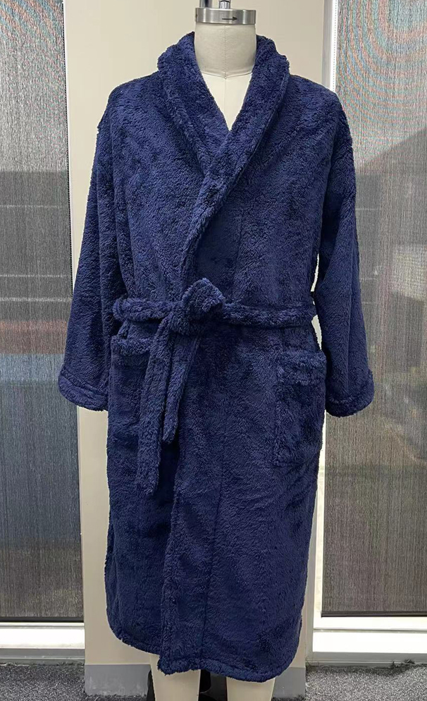 Mens Black Winter Coral Fleece Dressing Gown Bath Robe