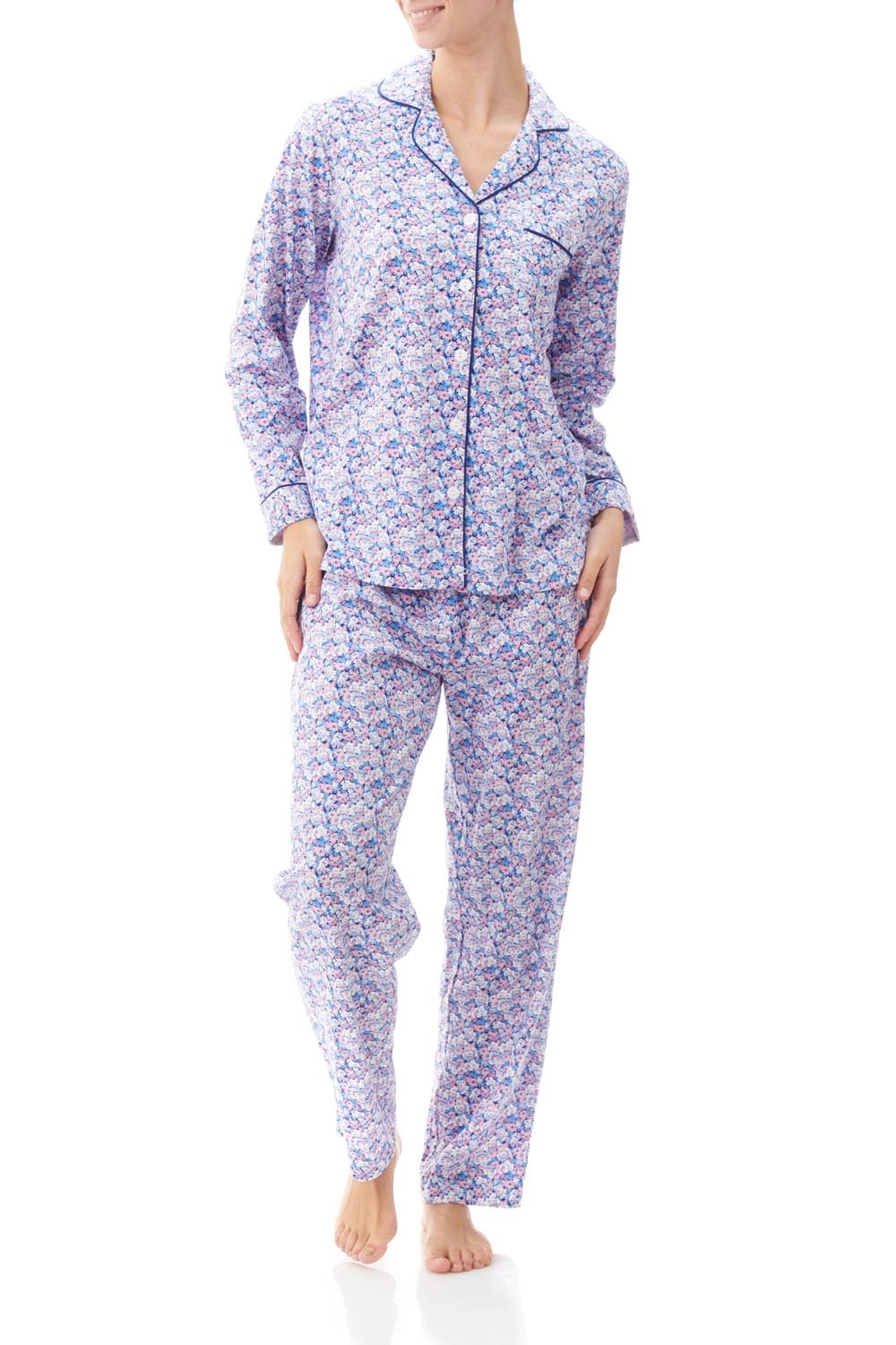 Ladies Givoni Cotton Long Length Nightie PJS Pink Blue Floral (Kara 30K)