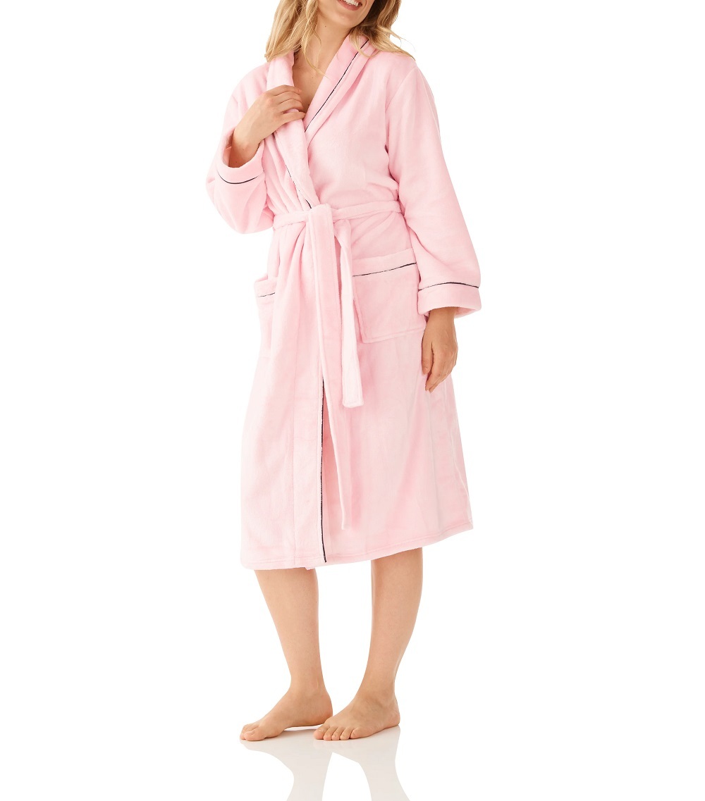 Dusty Pink Satin Lounge Robe with Plant Print