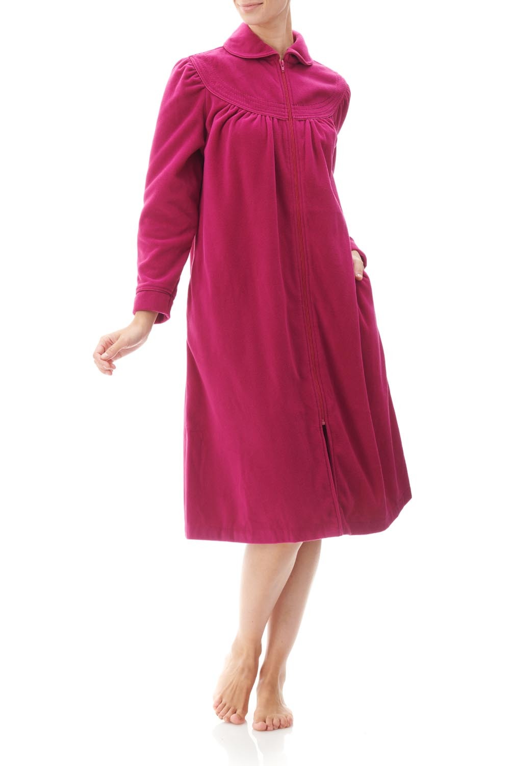 Miss Elaine Petite Size Floral Interlock Knit 3/4 Sleeve Long Zip-Front Robe  | Dillard's
