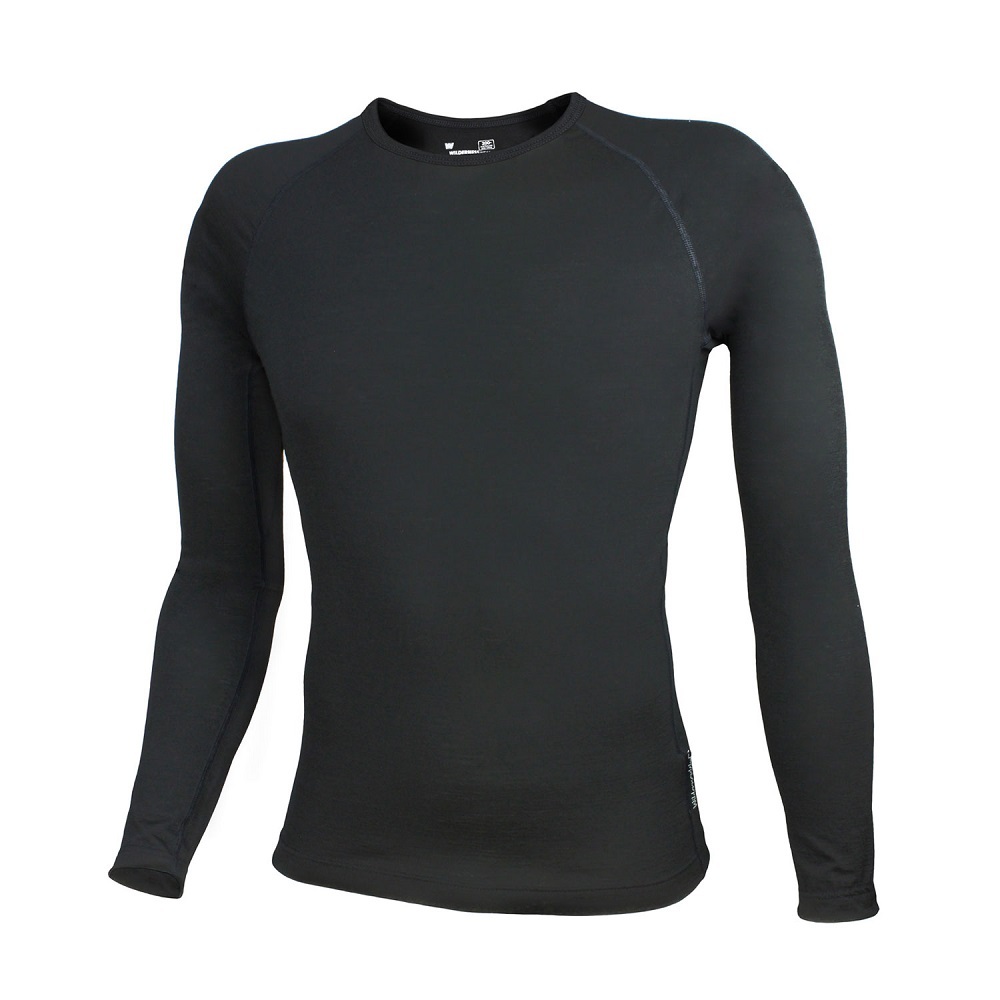 WW Mens Australia Made Pure Wool 220gsm Long Sleeve Thermal Top Black ...