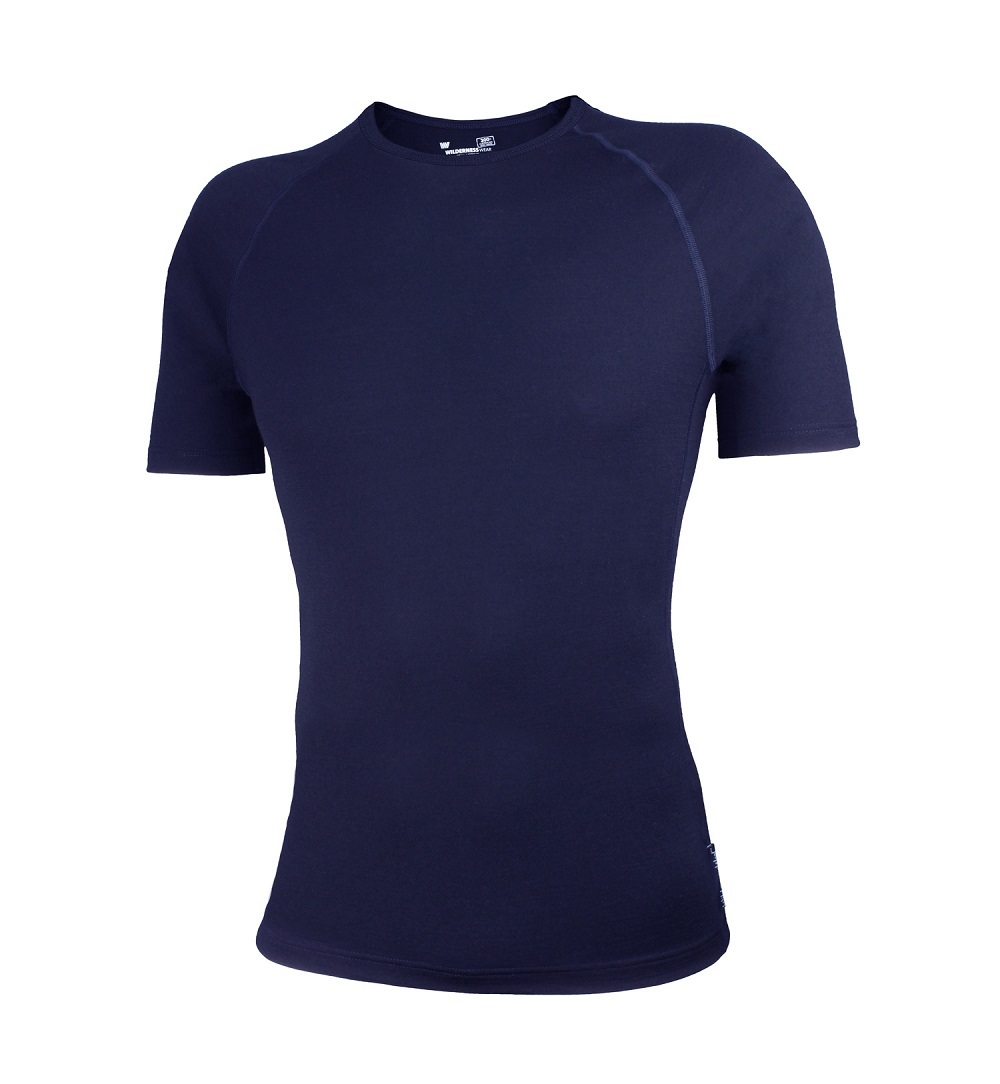 WW Mens Australia Made Pure Wool 300gsm Short Sleeve Thermal Top Navy Blue U893