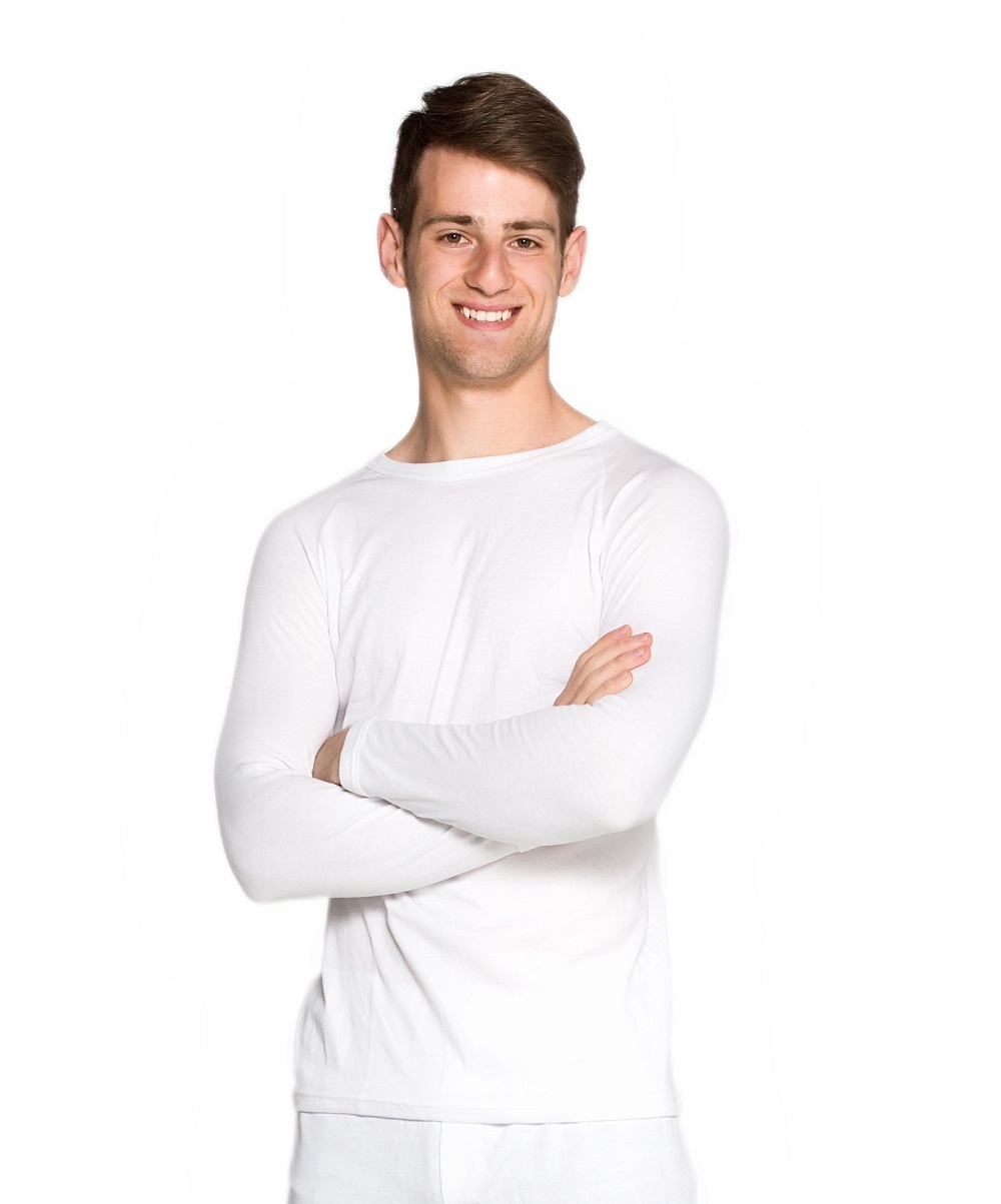 Mens White 2 Pack Cotton Blend Thermal Underwear Long Sleeve