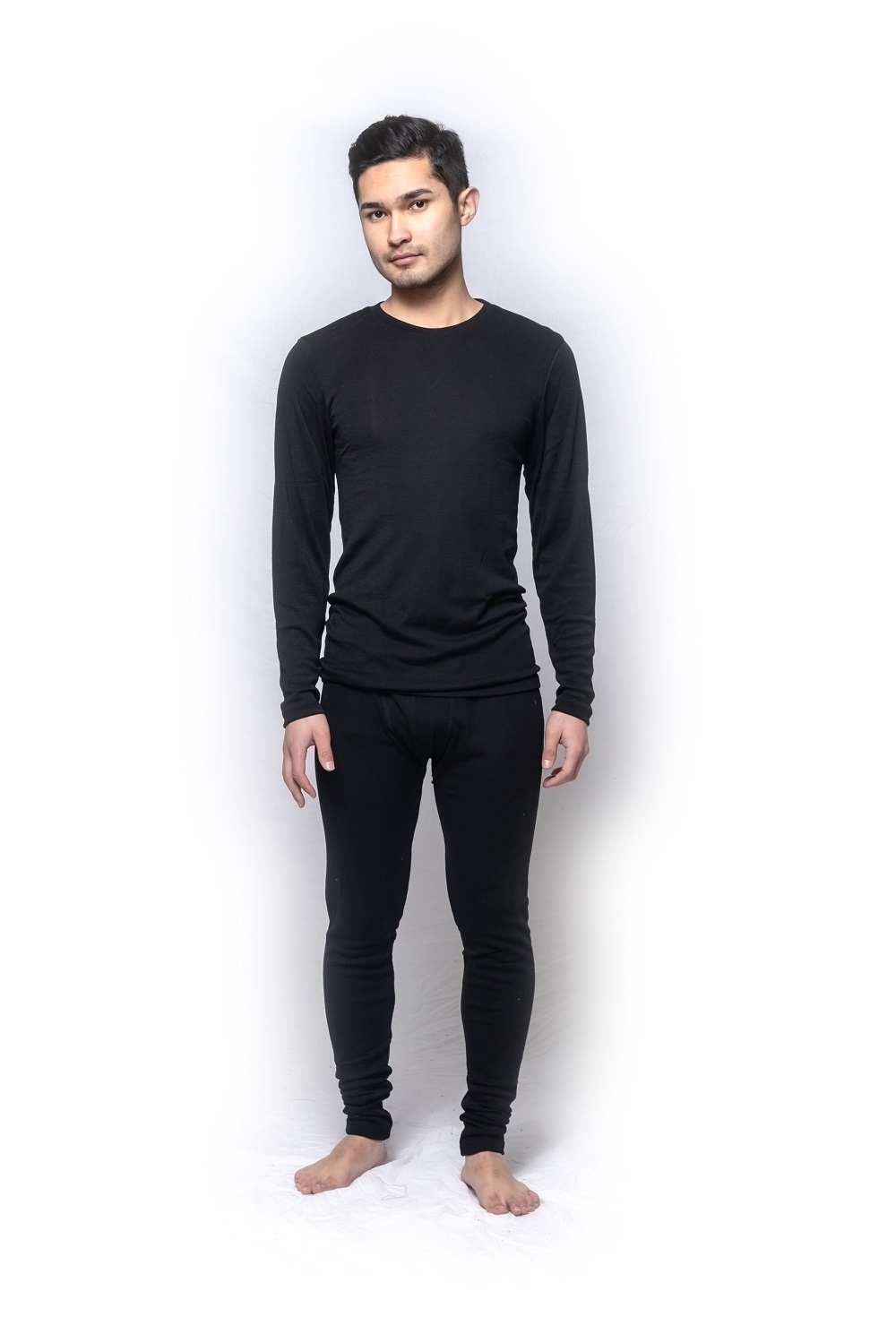 Mens Brandella Thermals 100% Pure Merino Wool 2 Piece Long Set Black