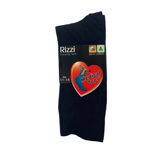 RIZZI Mens Aust Made Pure Cotton Medical Loose Top Socks Navy 11-14 12 pairs