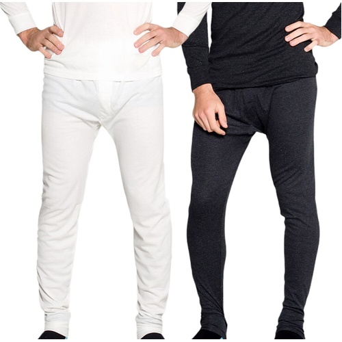 2 Pack Mens Wool Blend Thermal Long Johns Pants Black or Beige