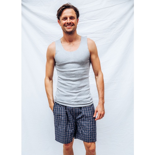 Mens PJS Pyjamas Pelaco Cotton Sleep Shorts Navy Blue Check (604520)