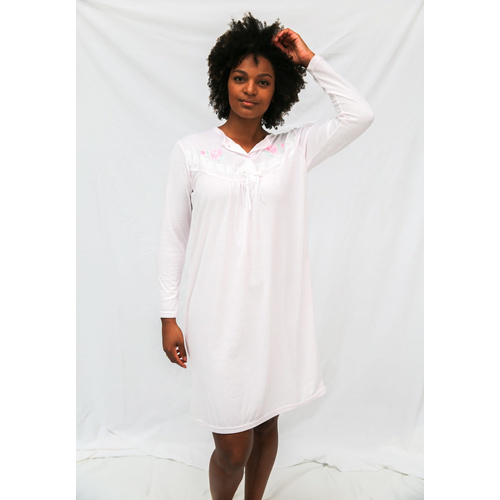 Womens Sizes 12-26 Pink Long Sleeve Cotton Winter Lightweight Nightie - 016