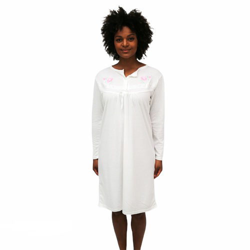 Ladies White Winter Long Sleeve Nightie Cotton Blend (016)