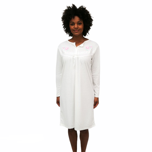Ladies Size 12-22 White Poly Cotton Winter Long Sleeve Nightie (016)