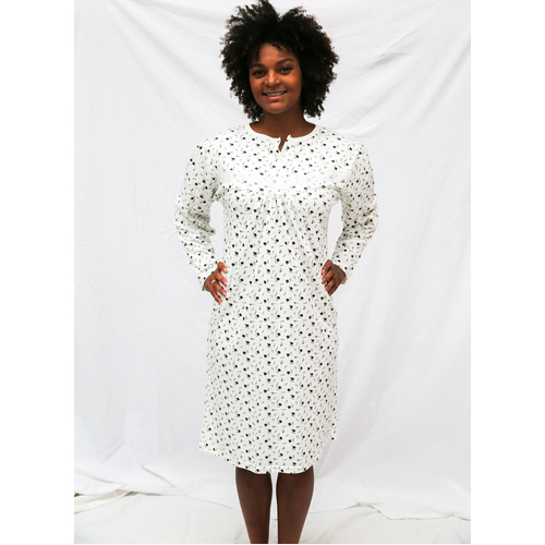 Womens Sizes 12-26 Dark Floral Print Long Sleeve Cotton Winter Nightie - 020