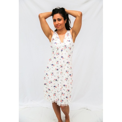 Womens Sizes 12-22 Bright Floral Print Sleeveless Petticoat Cotton Nightie - 007