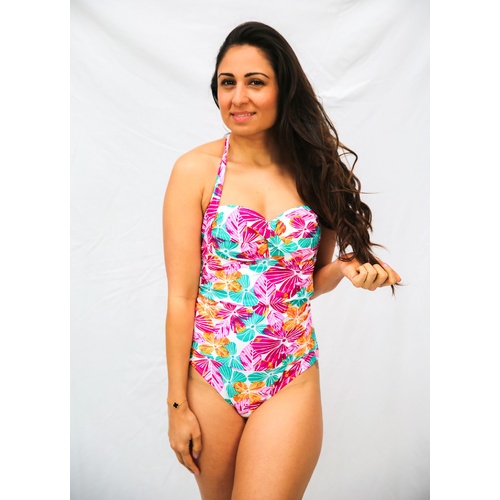 Ladies Size 8-16 Coloured Floral Print 1 Piece Swimsuit Bathers UPF50+ (77817)
