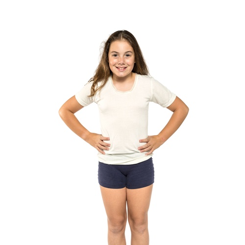 Girls Ktena Australian Made Wool Blend Thermal Short Sleeve Top Beige