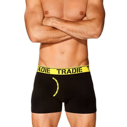 Mens 2 Pack Tradie S-2XL Cotton Boxer Shorts Man Front Trunk Black Yellow (1SK)