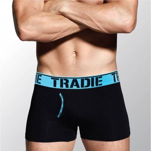 Mens 2 Pack Tradie S-2XL Cotton Boxer Shorts Man Front Trunk Black Blue (1SK)