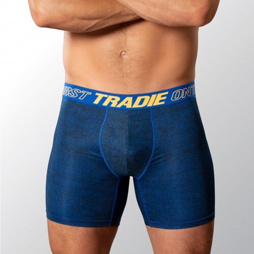 Mens 2 Pack Tradie S-2XL Sports Boxer Shorts Mid Length Trunk Blue Marle (2SK)