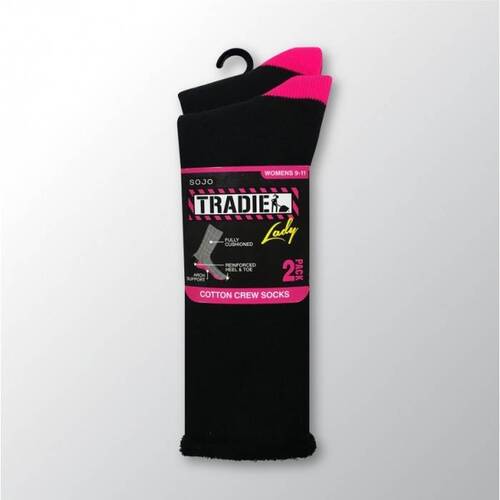 Ladies Tradie 4 Pack Cotton Blend Work Boot Socks Black & Pink (3BW)