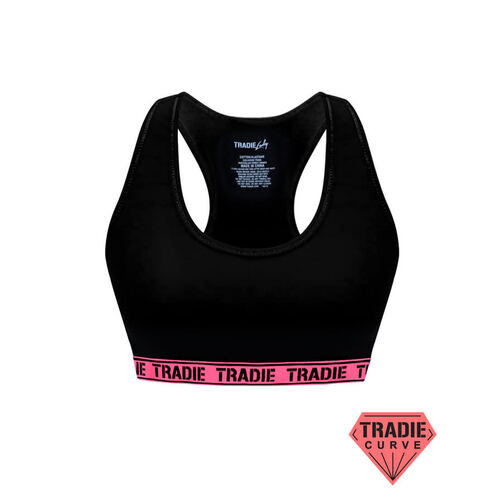 Ladies 2 Pack Size 18-26 Tradie Cotton Crop Top Racer Back Black (1SJ)