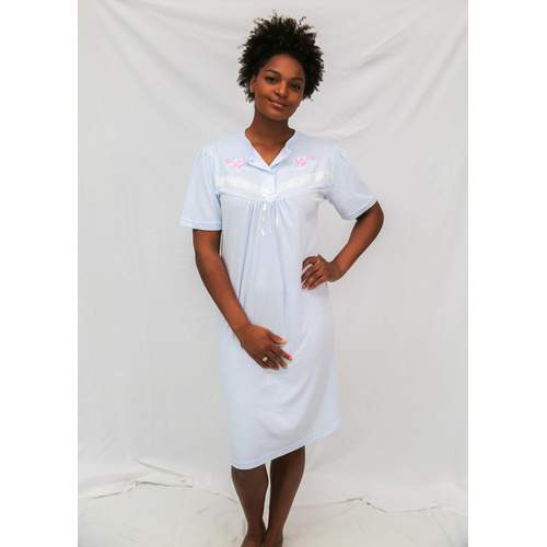 Womens Sizes 12-22 Blue Short Sleeve Cotton Summer Nightie - 013