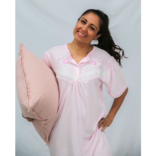 Ladies Size 14-22 Summer Nightie Short Sleeve Poly Cotton Pink (013) Pyjamas