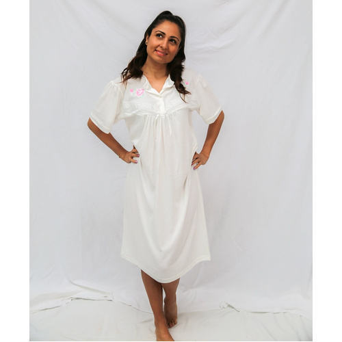 Womens Sizes 12-22 White Short Sleeve Cotton Summer Nightie - 013