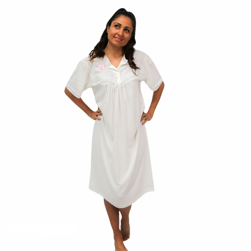 Ladies White Summer Short Sleeve Nightie Cotton Blend (013)