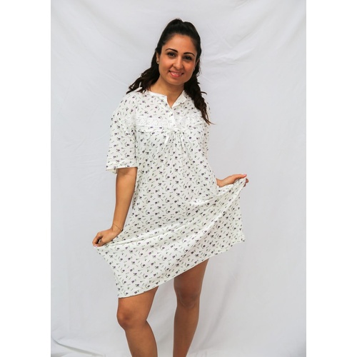 Womens Sizes 12-22 Dark Floral Print Short Sleeve Cotton Summer Nightie - 006