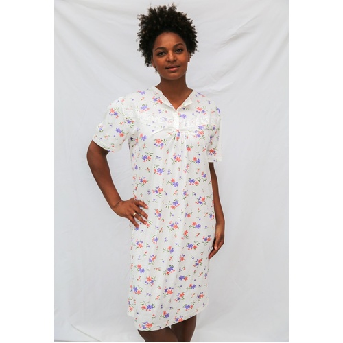 Womens Sizes 12-22 Bright Floral Print Short Sleeve Cotton Summer Nightie - 006