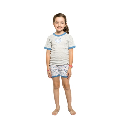 Girls Sizes 5-8 Grey Floral Cotton Short Sleeve PJS Pyjamas SB