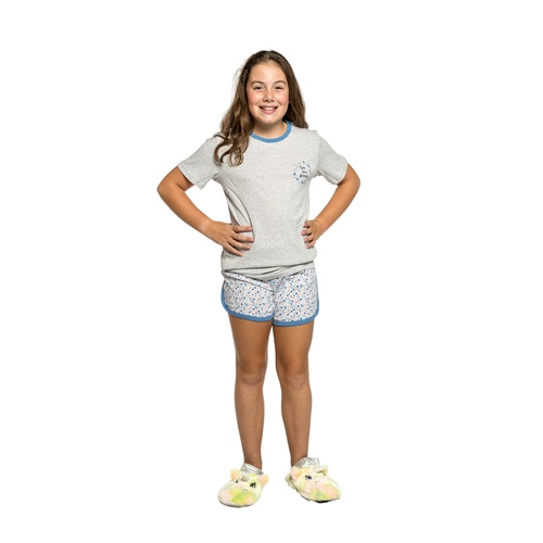 Girls Sizes 10-16 Grey Blue Cotton Short Sleeve PJS Pyjamas SB