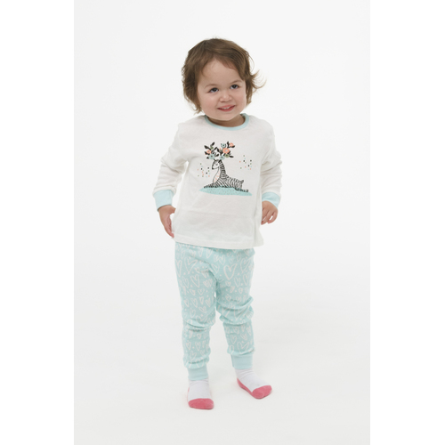 Girls Sizes 0-2 Cotton Pyjamas Pjs Long Set White Mint Deer Hearts (1904)