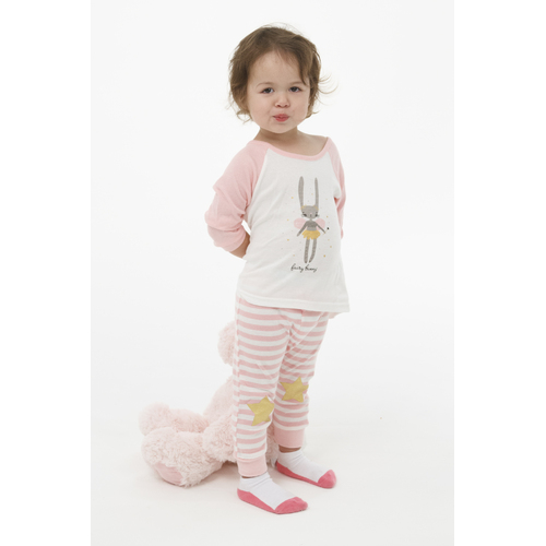 Girls Sizes 0-2 Cotton Pyjamas Pjs Long Set White Pink Fairy Bunny (1902)