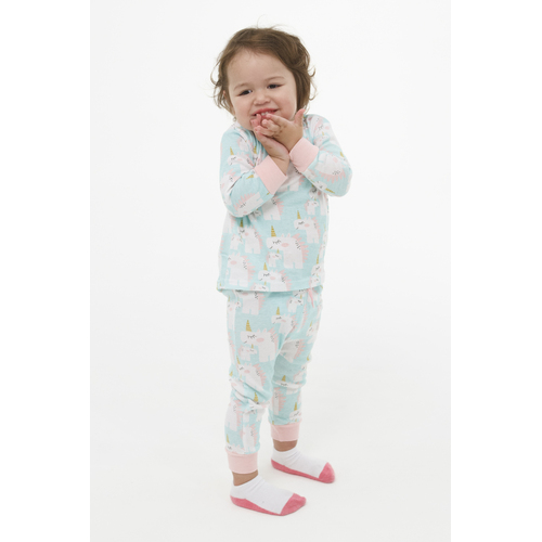 Girls Sizes 0-2 Winter Cotton Pyjamas Pjs Long Set Mint Unicorn Print (1901)