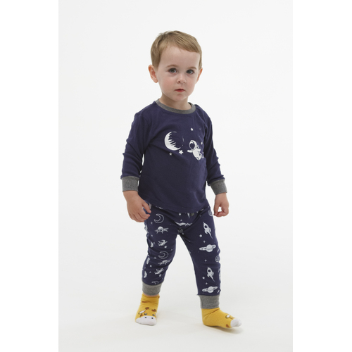 Boys Sizes 0-2 Blue Space Long Set PJS Pyjamas