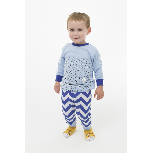 Boys Sizes 0-2 Blue Monster Long Set PJS Pyjamas