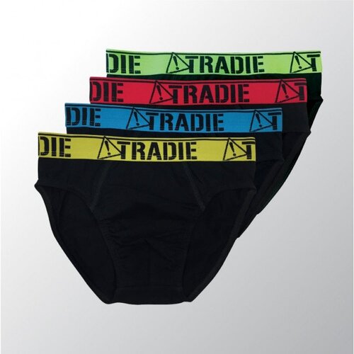 Boys Tradie 4 Pack Cotton Underwear Briefs Plain Black Brights (SB4)