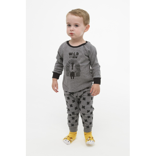 Boys Sizes 0-2 Grey Animal Long Set PJS Pyjamas