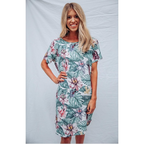 Womens Tropical Floral Short Sleeve Summer Nightie T-Shirt Pyjama