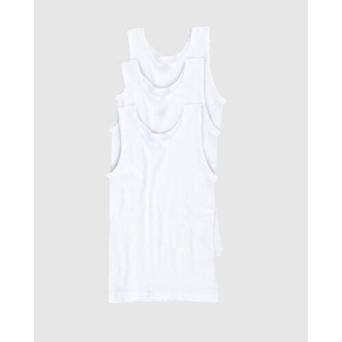 Boys Tradie 3 Pack Cotton Singlets Plain White Ribbed (SC3)