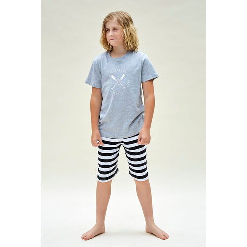 Boys Sizes 9-16 Grey Crew Baseball Cotton Short Sleeve PJS Pyjamas HL